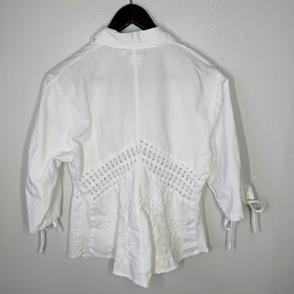 G Designs Y2K White Top Womens Medium Collar Knit Floral Cottagecore Boho Chic - Picture 4 of 12